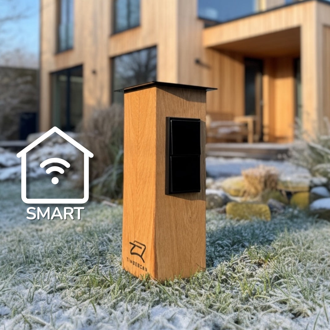 TIMBERCAN Design-Steckdosensäule aus Massivholz – Smart mit WLAN