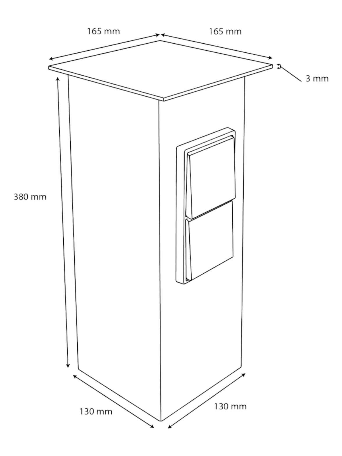 Technische Zeichnung inkl. Maßangaben in cm. 