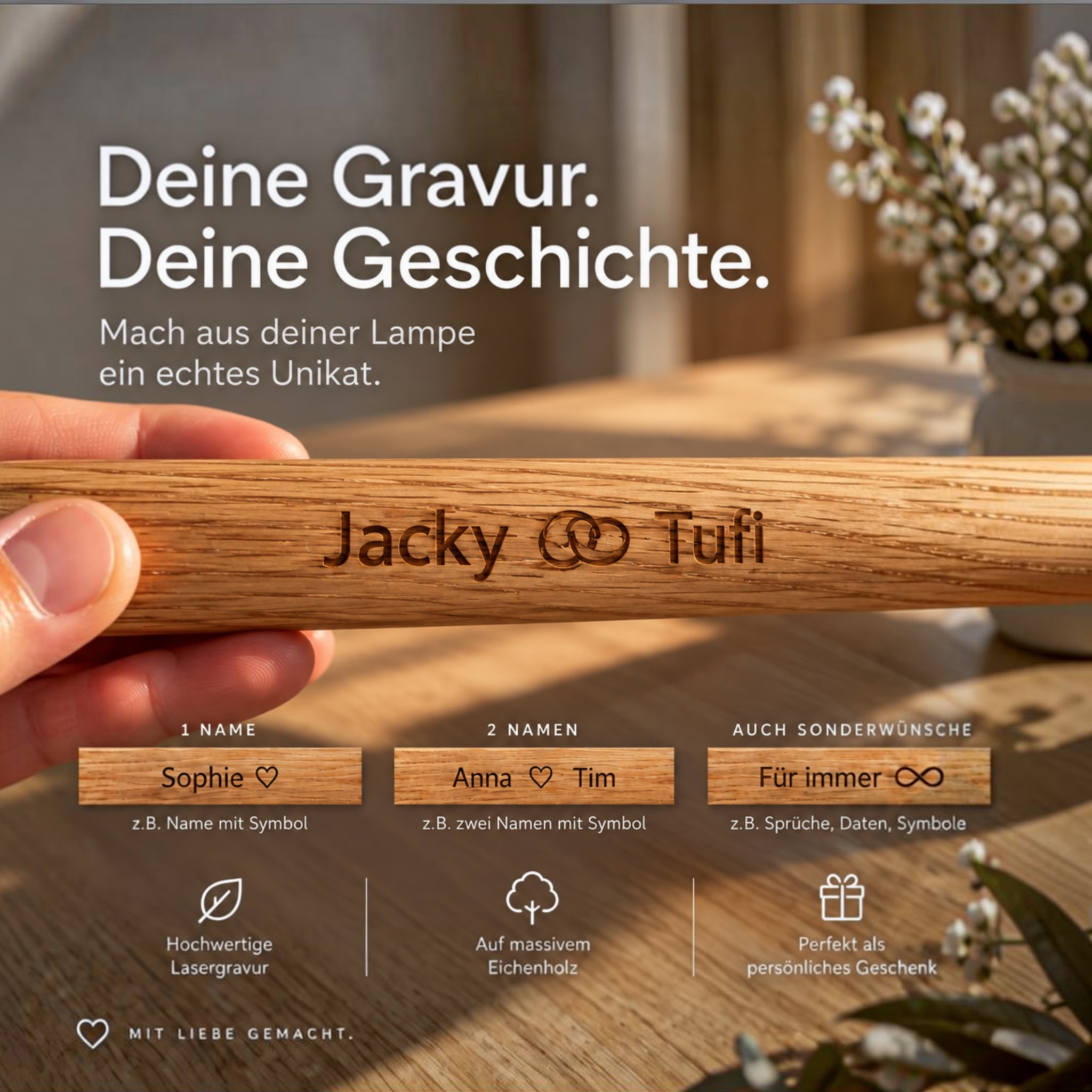 TIMBERCAN Akku LED Tischlampe aus Massivholz – Design Tischleuchte im Scandi Stil