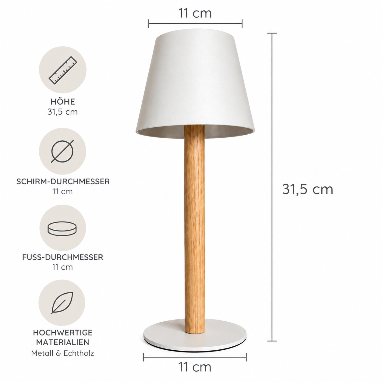 TIMBERCAN Akku LED Tischlampe aus Massivholz – Design Tischleuchte im Scandi Stil