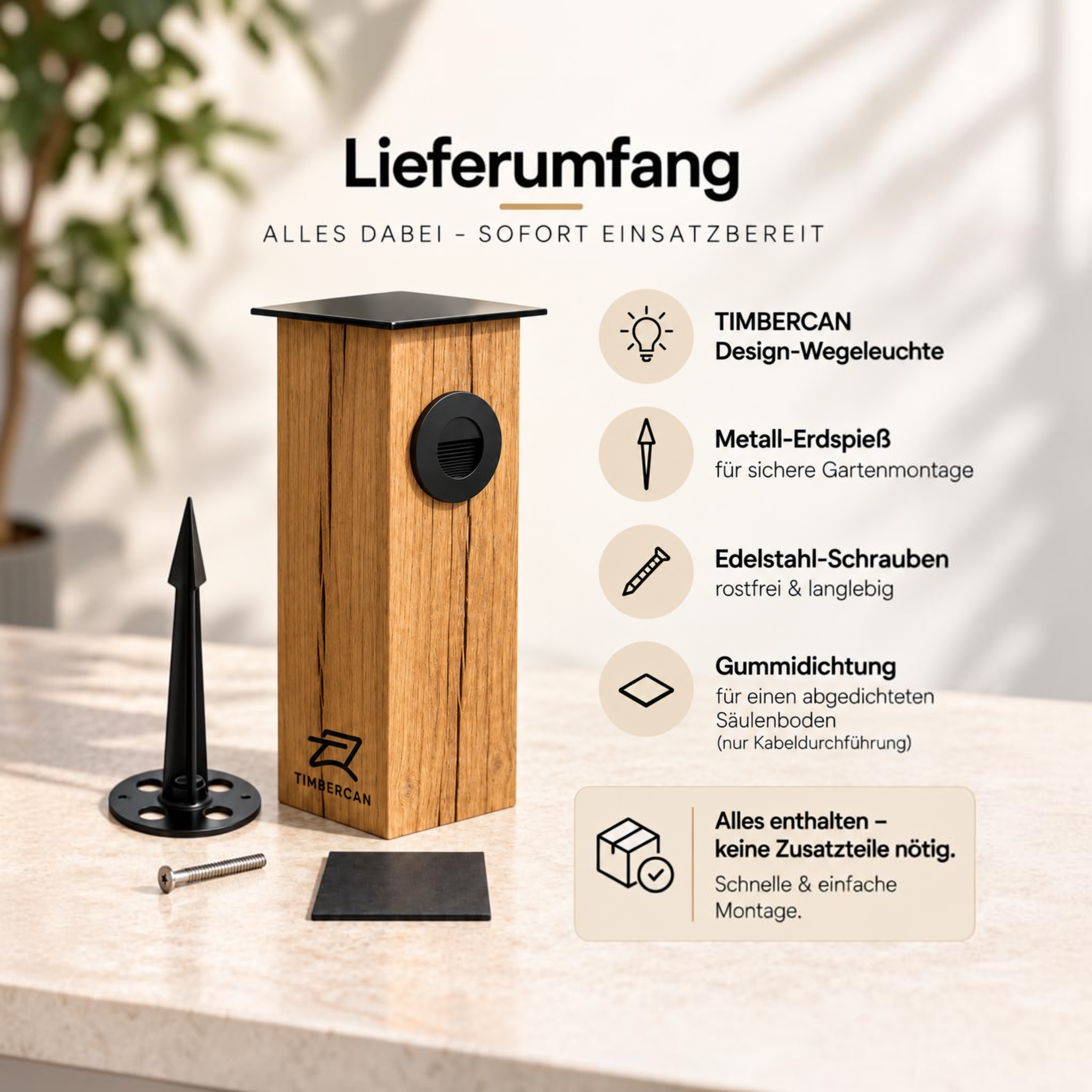 TIMBERCAN Design Gartenleuchte aus Massivholz – Smart LED Wegleuchte mit WLAN