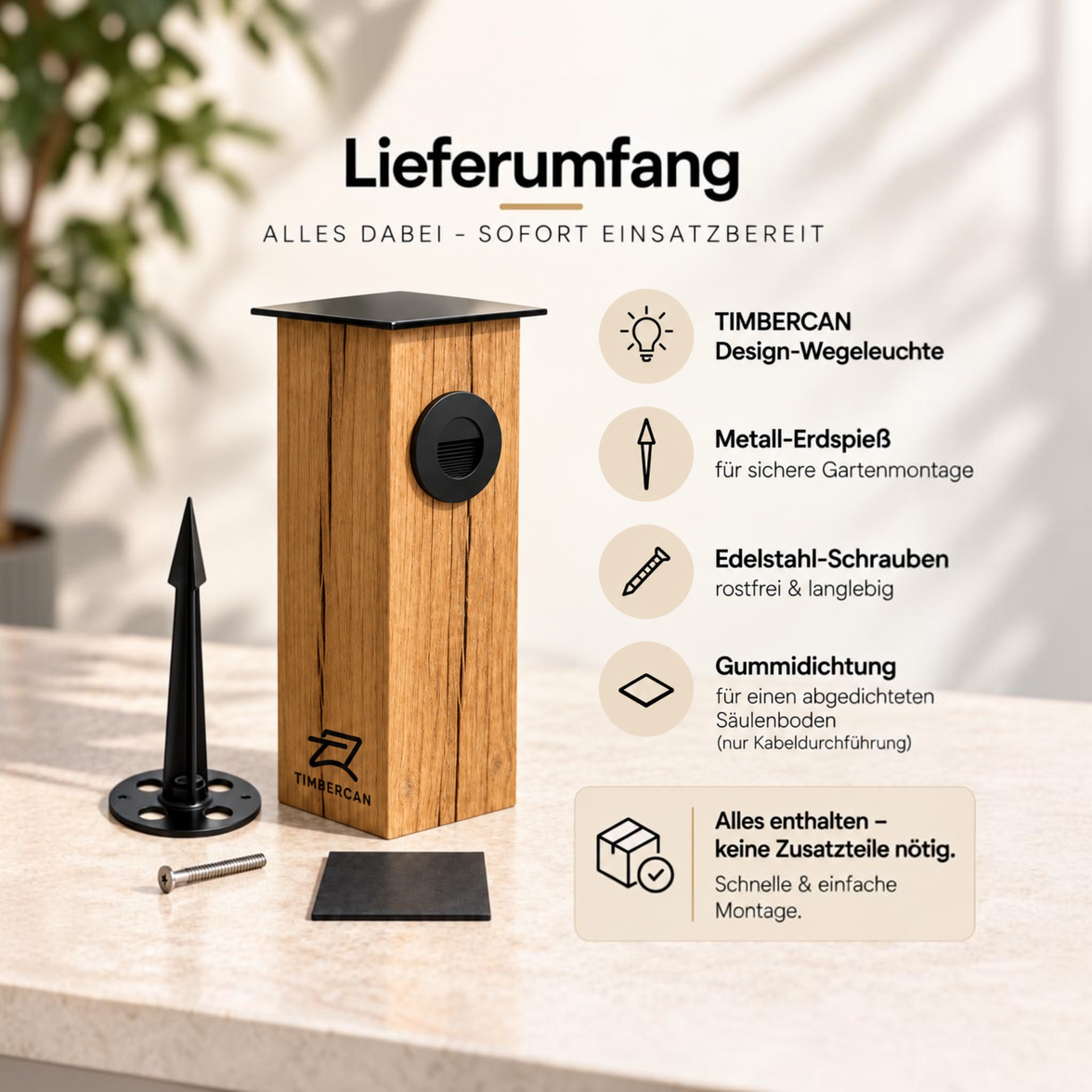 TIMBERCAN Design Gartenleuchte aus Massivholz – Smart LED Wegleuchte mit WLAN