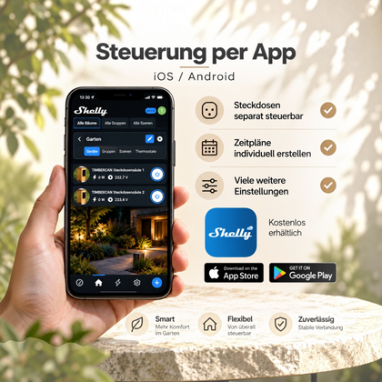 TIMBERCAN Design Gartensteckdose 2-fach aus Massivholz – Smart Steckdosensäule mit WLAN