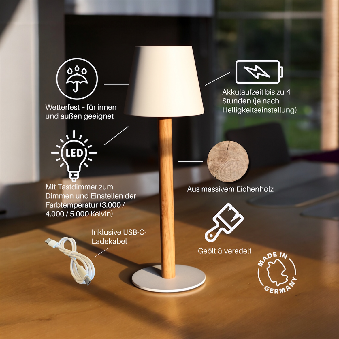 TIMBERCAN Design-Tischlampe aus Massivholz