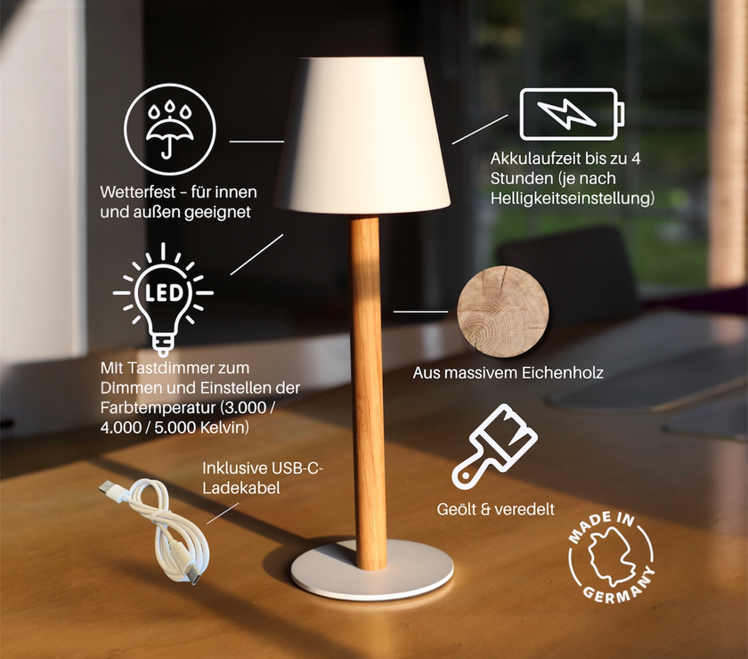 TIMBERCAN Design-Tischlampe aus Massivholz