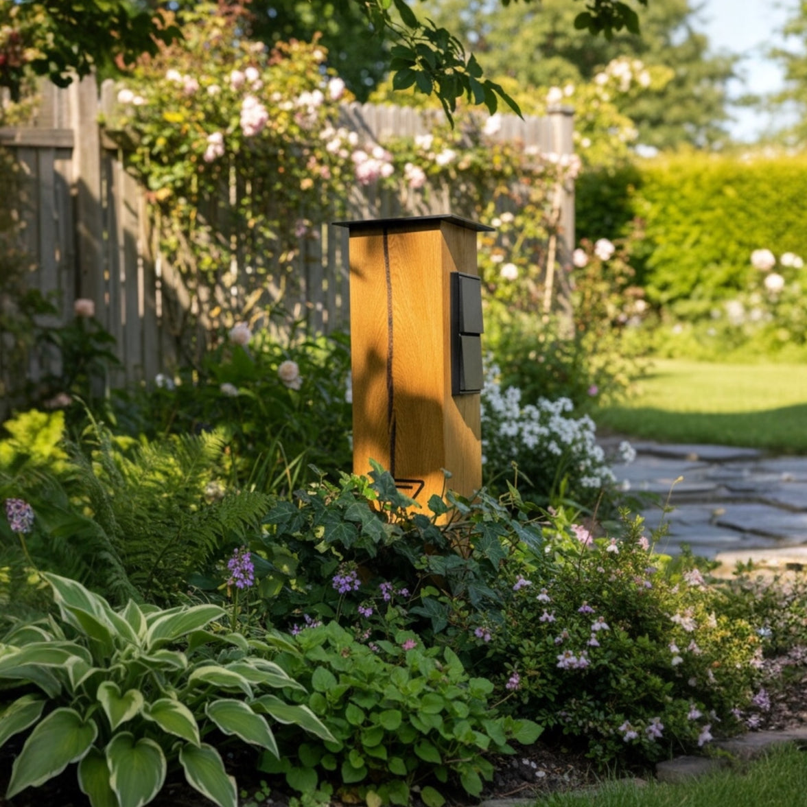 TIMBERCAN Design-Steckdosensäule aus Massivholz – Smart mit WLAN