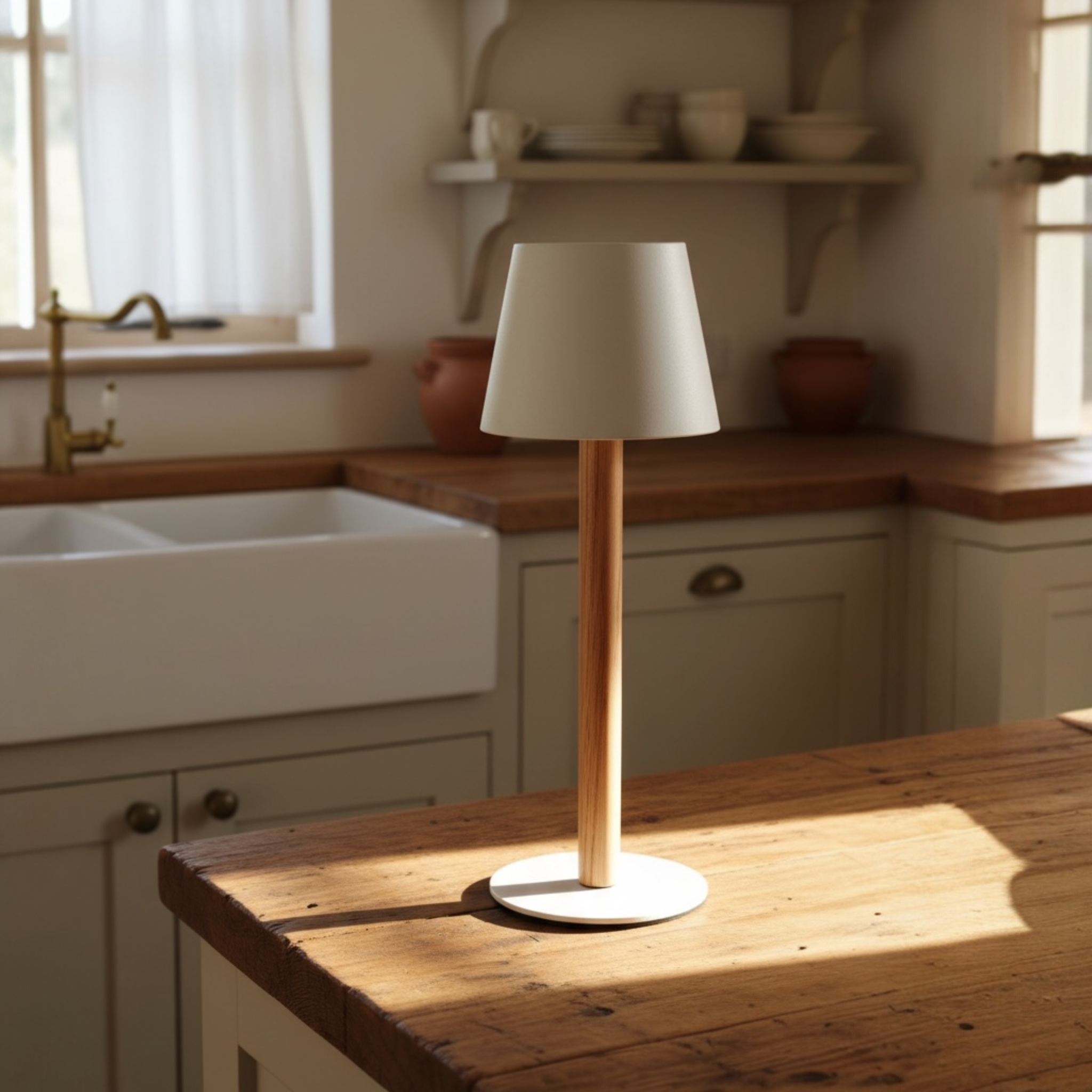 TIMBERCAN battery-powered table lamp made of solid wood – designer light, wireless and dimmable for indoor and outdoor use