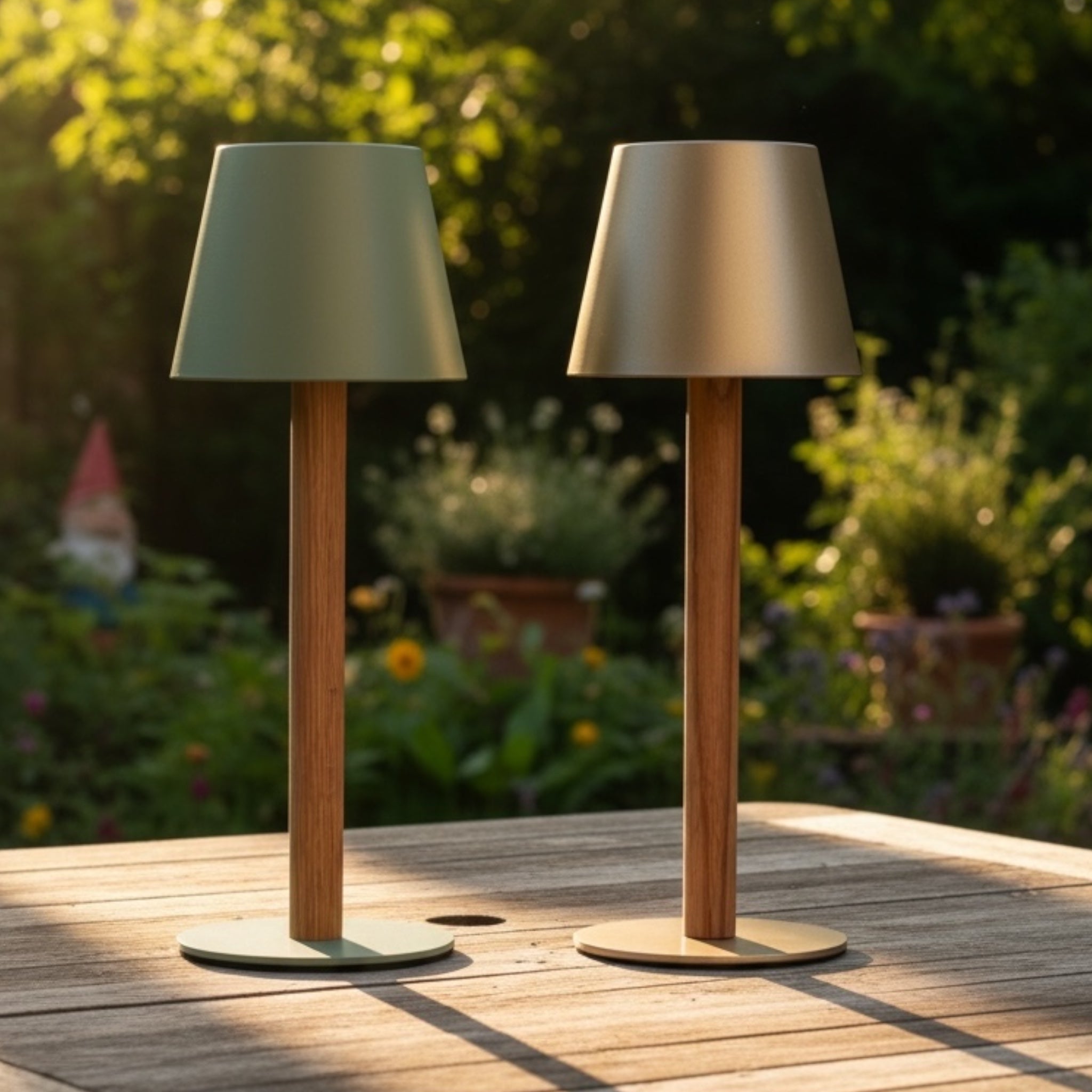 TIMBERCAN battery-powered table lamp made of solid wood – designer light, wireless and dimmable for indoor and outdoor use