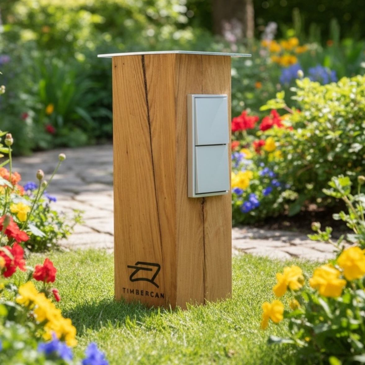 TIMBERCAN designer socket column made of solid wood – garden socket weatherproof &amp; stylish for outdoors