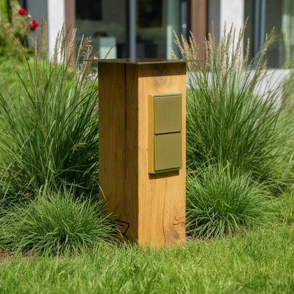 TIMBERCAN designer socket column made of solid wood – garden socket weatherproof &amp; stylish for outdoors
