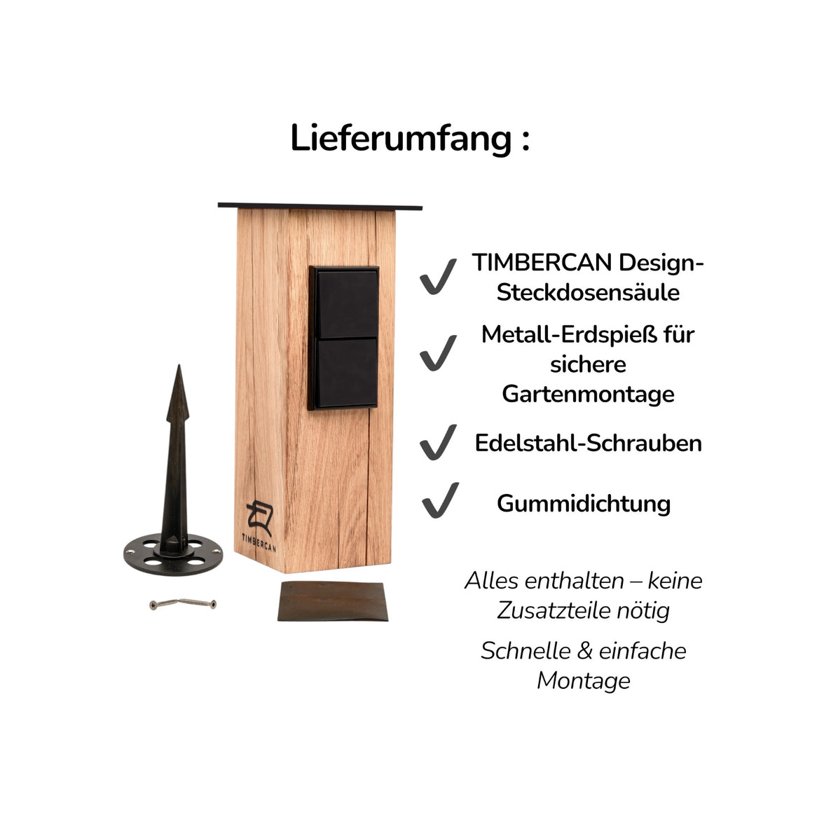 TIMBERCAN Design-Steckdosensäule aus Massivholz – Smart mit WLAN