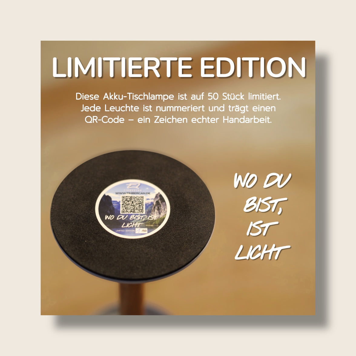 TIMBERCAN battery-powered table lamp made of solid wood – designer light, wireless and dimmable for indoor and outdoor use