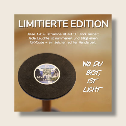 TIMBERCAN battery-powered table lamp made of solid wood – designer light, wireless and dimmable for indoor and outdoor use