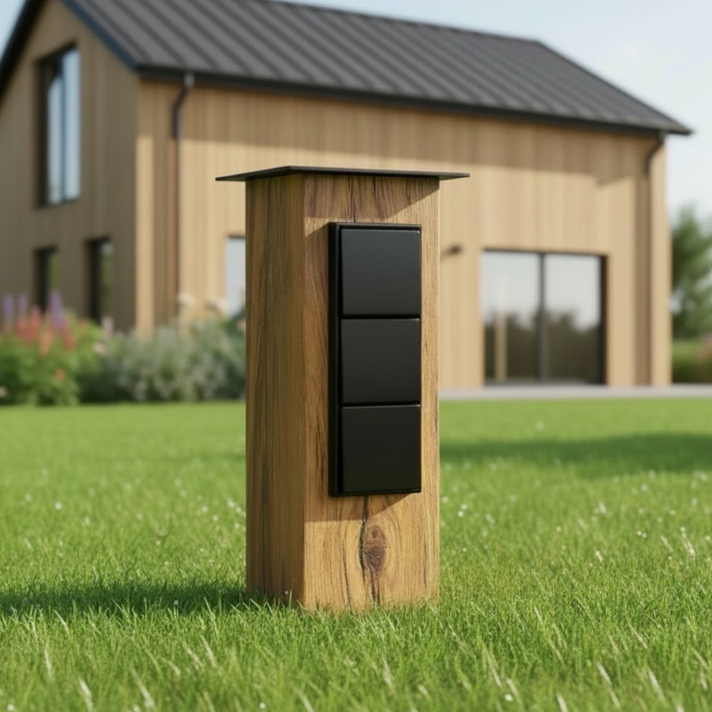 TIMBERCAN Design Gartensteckdose 3-fach aus Massivholz – Steckdosensäule für Garten & Terrasse