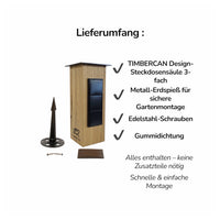 TIMBERCAN Design Gartensteckdose 3-fach aus Massivholz – Steckdosensäule für Garten & Terrasse