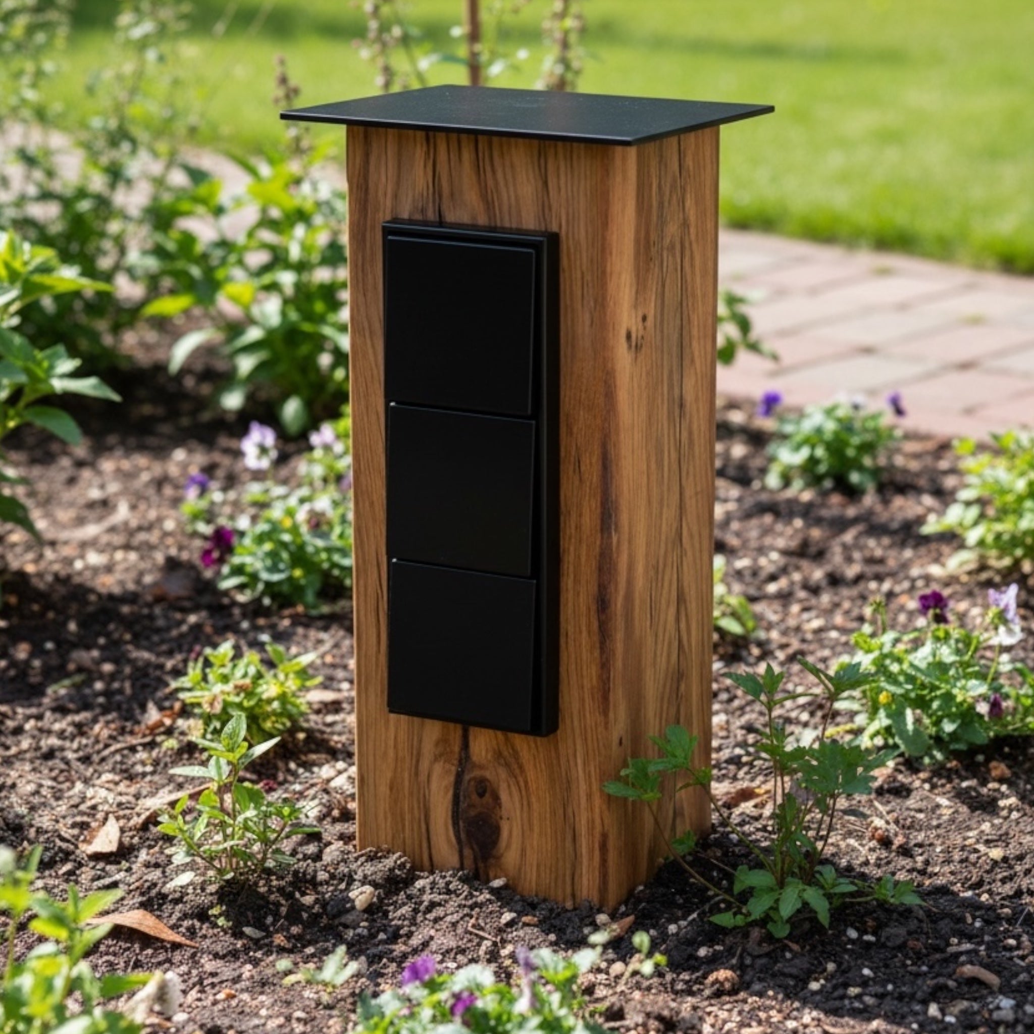 TIMBERCAN Design Gartensteckdose 3-fach aus Massivholz – Steckdosensäule für Garten & Terrasse