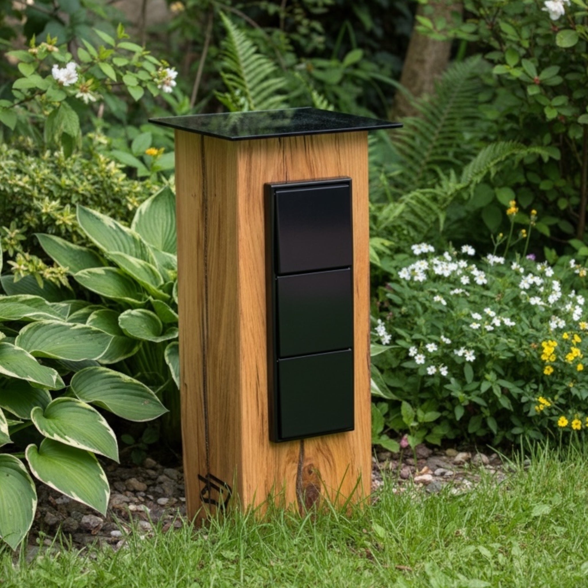 TIMBERCAN Design Gartensteckdose 3-fach aus Massivholz – Steckdosensäule für Garten & Terrasse