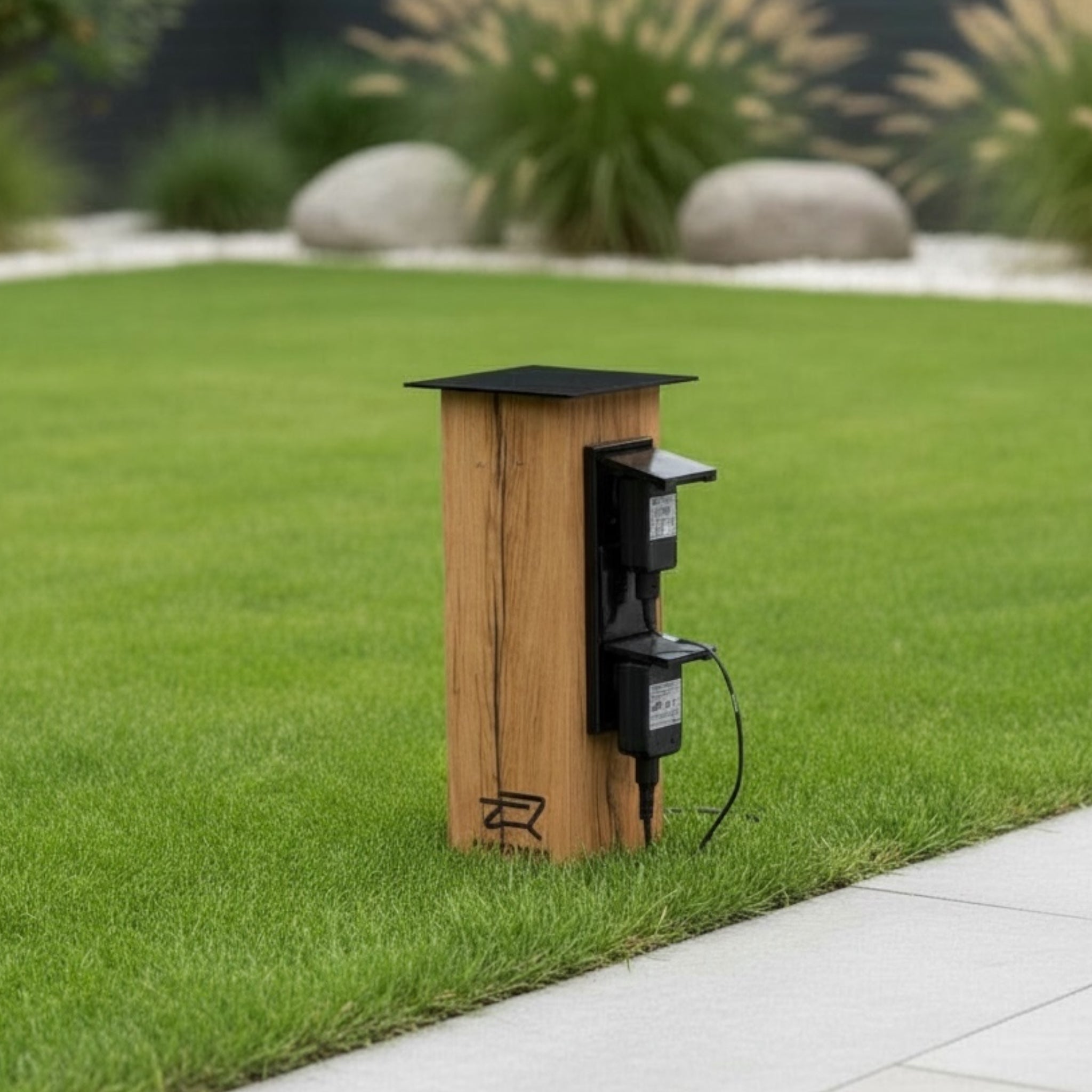 TIMBERCAN Design Gartensteckdose 3-fach aus Massivholz – Steckdosensäule für Garten & Terrasse