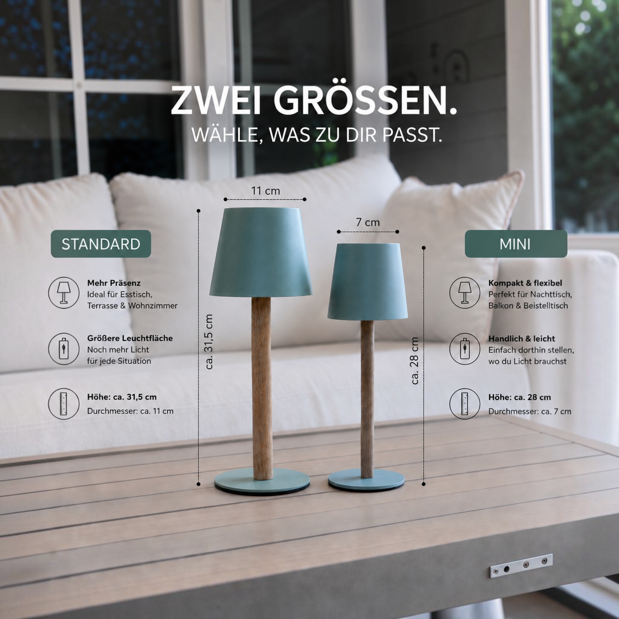 TIMBERCAN Mini Akku LED Tischlampe aus Massivholz – Kompakte Design Tischleuchte im Scandi Stil