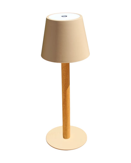 TIMBERCAN Akku-Tischlampe in Beige aus Massivholz - kabellose, dimmbare Design-Leuchte für Indoor und Outdoor