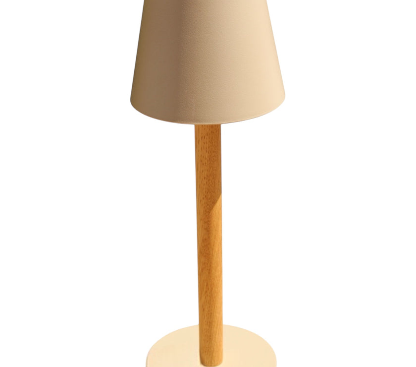 TIMBERCAN Akku-Tischlampe in Beige aus Massivholz - kabellose, dimmbare Design-Leuchte für Indoor und Outdoor