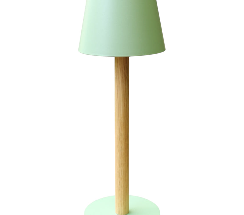 TIMBERCAN Akku-Tischlampe in Mintgrün aus Massivholz - kabellose, dimmbare Design-Leuchte für Indoor und Outdoor