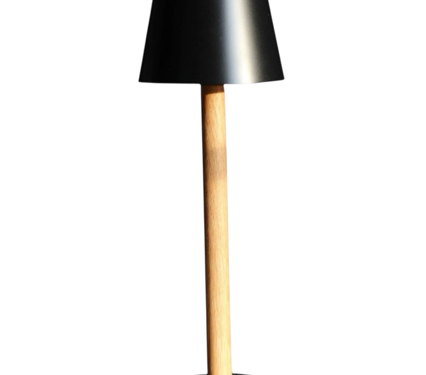 TIMBERCAN Akku-Tischlampe in Schwarz aus Massivholz - kabellose, dimmbare Design-Leuchte für Indoor und Outdoor