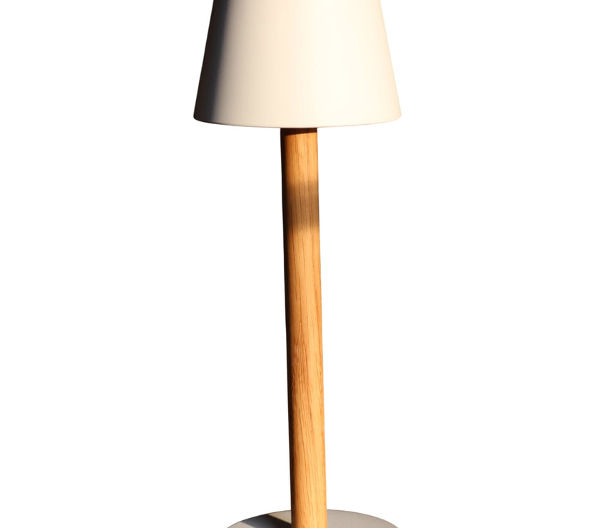 TIMBERCAN Akku-Tischlampe in Weiß aus Massivholz - kabellose, dimmbare Design-Leuchte für Indoor und Outdoor